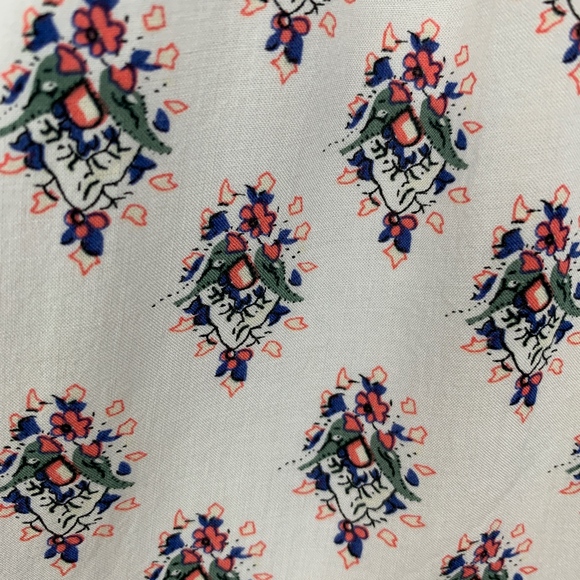 BLACK RAINN Top Paisley Short Sleeve Bohemian Gypsy Crochet Tie Blue Medium - Picture 5 of 8